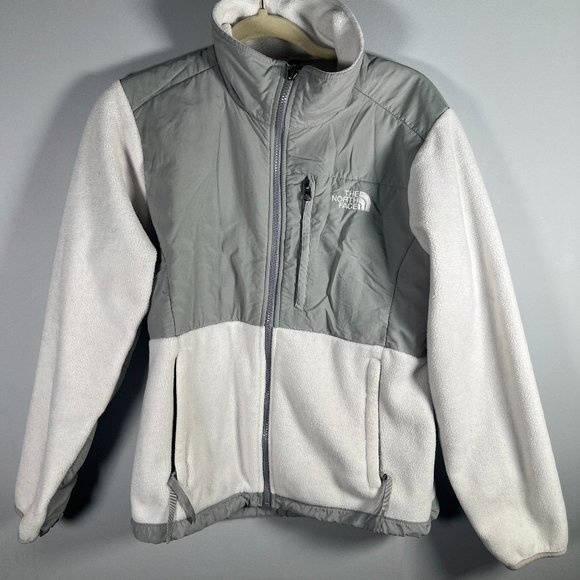 The North Face Denali Womens Jacket Size Medium White Gray Full Zip Fleece - Picture 1 of 15